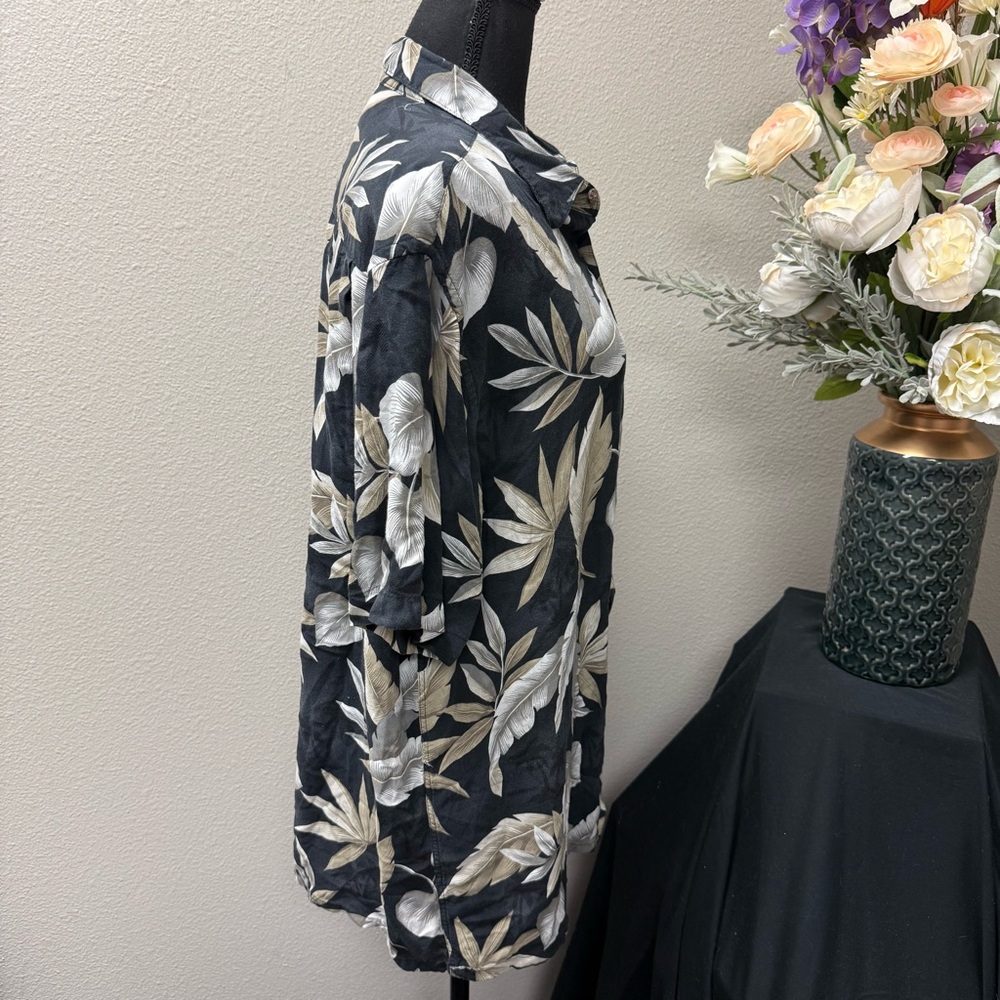 Campia Rayon Hawaiian Shirt XL | Black Tan Tropical Leaf Print Summer Cruise - Picture 5 of 9